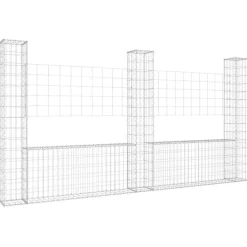 vidaXL Panier de gabion en forme de U avec 3 poteaux Fer 260x20x150 cm