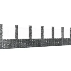 vidaXL Panier de gabion en forme de U avec 7 poteaux Fer 740x20x200 cm