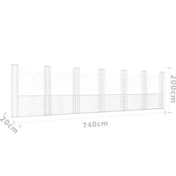 vidaXL Panier de gabion en forme de U avec 7 poteaux Fer 740x20x200 cm