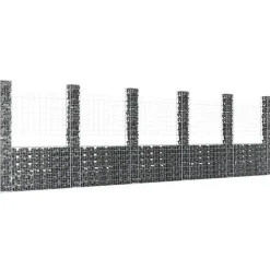 vidaXL Panier de gabion en forme de U avec 6 poteaux Fer 620x20x200 cm