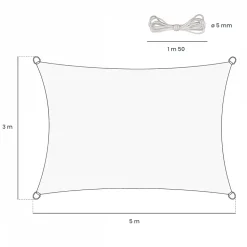 Voile d'ombrage rectangulaire imperméable et anti-UV - 3 x 5 m - Gris - Linxor