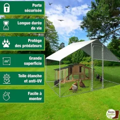 Volière extérieure poules 300x200x200 cm 6 m2 avec bâche anti UV et structure robuste