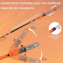 750W Elagueuse sur Perche Telescopique Electrique Scie Elagage Perche Telescopique avec Tete Pivotante
