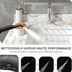2000W Nettoyeur Vapeur Electrique Pression 4 Bar Volume de Vapeur Reglable avec Verrouillage Enfant Canape Violet