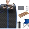 1000W Sauna à Vapeur Portable 3L Sauna Cabine Pliable avec Chaise Température Réglable à 64 degrés 9 Minuterie Réglable Noir
