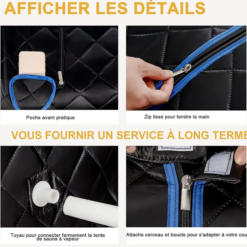 1000W Sauna à Vapeur Portable 3L Sauna Cabine Pliable avec Chaise Température Réglable à 64 degrés 9 Minuterie Réglable Noir