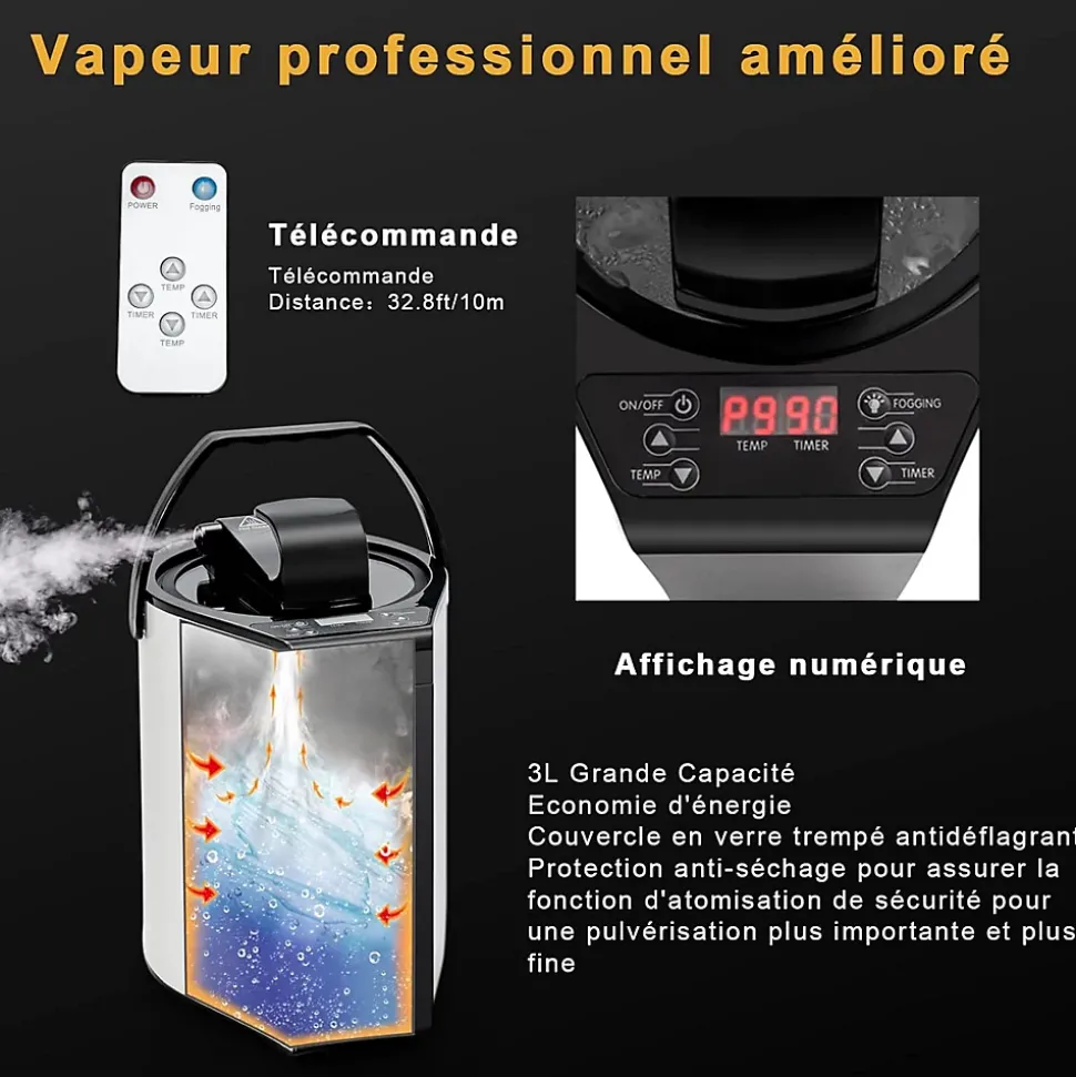 1000W Sauna à Vapeur Portable 3L Sauna Cabine Pliable avec Chaise Température Réglable à 64 degrés 9 Minuterie Réglable Noir