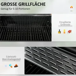 Yuanhao Barbecue de camping au charbon de bois avec deux grilles - chariot de barbecue avec étagère et poignée - acier inoxydable
