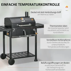 Yuanhao Barbecue de camping au charbon de bois avec deux grilles - chariot de barbecue avec étagère et poignée - acier inoxydable
