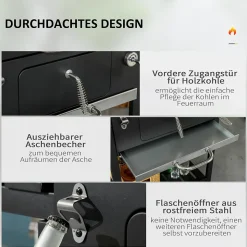 Yuanhao Barbecue de camping au charbon de bois avec deux grilles - chariot de barbecue avec étagère et poignée - acier inoxydable